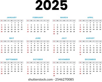 El calendario 2025 tiene 365 días, comenzando el miércoles 1 de enero y terminando el miércoles 31 de diciembre. No es un año bisiesto, por lo que febrero tiene 28 días. 