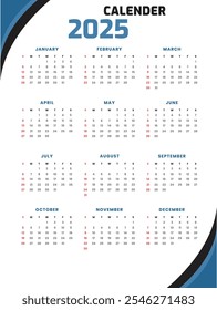 El calendario 2025 tiene 365 días, comenzando el miércoles 1 de enero y terminando el miércoles 31 de diciembre. No es un año bisiesto, por lo que febrero tiene 28 días. Los días festivos clave incluyen el Día del Nuevo Año (1 de enero),