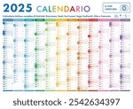 2025 Calendar - illustration. Template. Mock up. Italian version with Saints, Holidays, Lunar Phases and Zodiac Signs