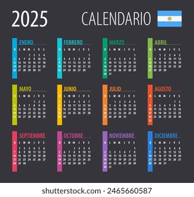 Calendario 2025 - ilustración. Plantilla. Versión argentina simulada