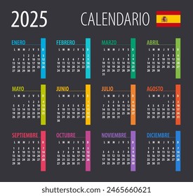 2025 Calendar - illustration. Template. Mock up. Spanish version Vector