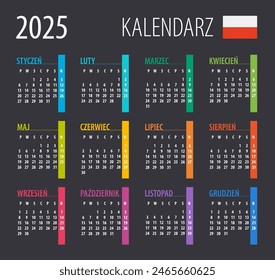 2025 Calendar - illustration. Template. Mock up Polish version