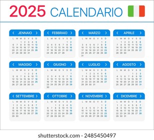 Calendario 2025 - Versión italiana - Plantilla de Vector