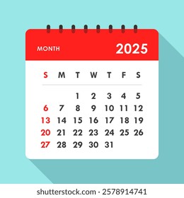 2025 Calendar Long Shadow Icon On Blue Background Vector Illustration