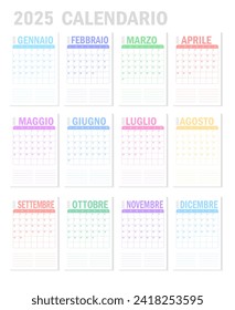 2025 calendar minimalist on italian language. Week start on monday.	