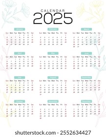 Calendario 2025. Diseños modernos del calendario 2025 para los planificadores de moda