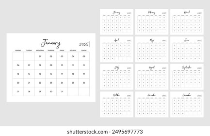 2025 calendar, 2025 monthly planner landscape calendar, a4 size