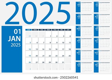 2025 Calendar Planner - Vector. Template Mock up