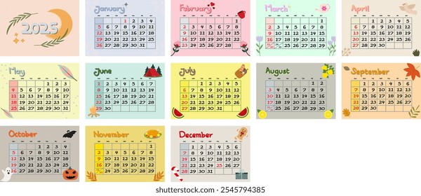 Conjunto de calendario 2025 Paisaje internacional de tarjetas de Vector