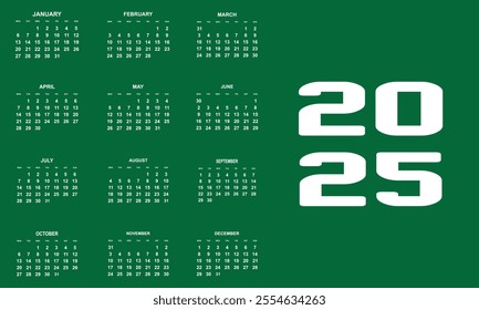 2025 calendar. simple calendar set for print, diary, app, website, UI, sticker, design element. Monthly calendar template . vector illustration. EPS 10