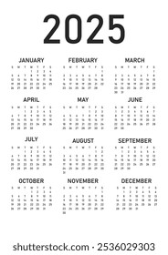 Calendário 2025 Página única Calendário de ano completo, Calendário de mesa, calendário de parede