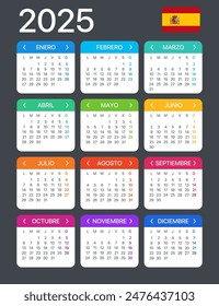 Calendario 2025 - Versión Española - Plantilla de Vector