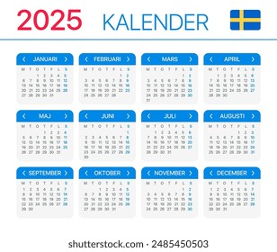 2025 calendar - Swedish version - Vector Template