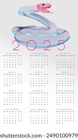2025 calendar template in 1 page , isolated in white color , vector layout for wall calendar with week start monday