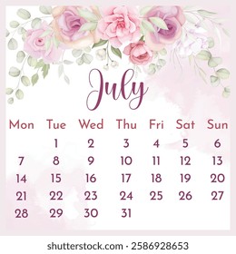 2025 Calendar template. 2025 Calendar. 2025 annual calendar template with floral.