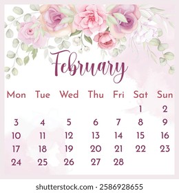 2025 Calendar template. 2025 Calendar. 2025 annual calendar template with floral.