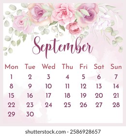 2025 Calendar template. 2025 Calendar. 2025 annual calendar template with floral.