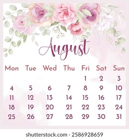 2025 Calendar template. 2025 Calendar. 2025 annual calendar template with floral.