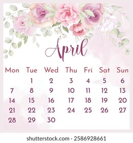 2025 Calendar template. 2025 Calendar. 2025 annual calendar template with floral.