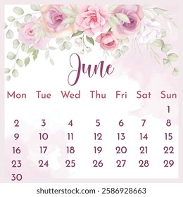 2025 Calendar template. 2025 Calendar. 2025 annual calendar template with floral.