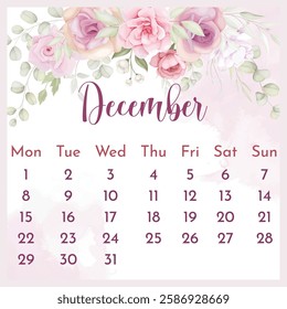 2025 Calendar template. 2025 Calendar. 2025 annual calendar template with floral.