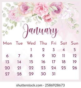 2025 Calendar template. 2025 Calendar. 2025 annual calendar template with floral.