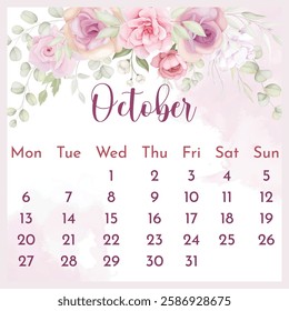 2025 Calendar template. 2025 Calendar. 2025 annual calendar template with floral.