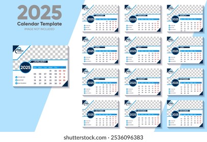 Modelo de calendário 2025 com espaço reservado para foto personalizável e design moderno