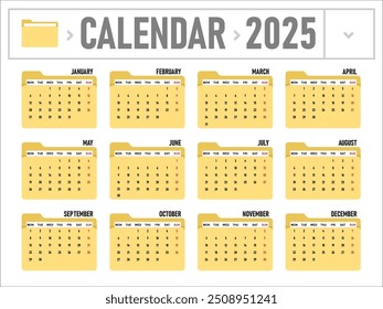 Calendario 2025 Plantilla, Calendario 2025 Vector de diseño, diseño único, Semana comienza domingo, Calendario de pared 2025, Vector eps 10