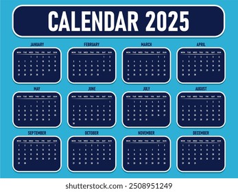 2025 Calendar template, Calendar 2025 design vector, unique design layout, Week starts Sunday, Wall calendar 2025, vector eps 10