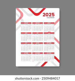 vetor de design de modelo de calendário 2025 eps 10