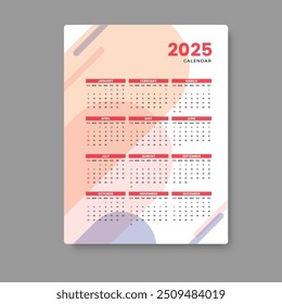 2025 Kalender Vorlage Design Vektor eps 10