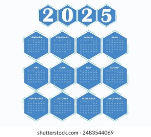 Plantilla de Calendario 2025, Calendario 2025, Calendario 2025, Diseño de Calendario, 2025, Planificador Anual con todos los Meses
