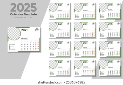 Modelo de calendário 2025 com design editável para a marca comercial e integração de logotipo