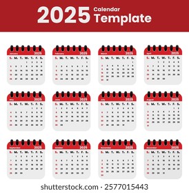 2025 calendar template elegant design suitable for business, printables, Time, planning and schedule concept. Flat design. Removable calendar for the month. Vector illustration
