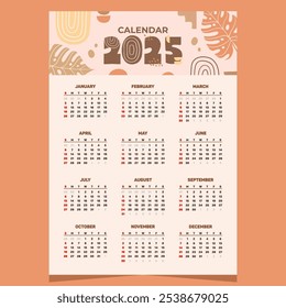 2025 Calendar Template Featuring Modern Abstract Background Design