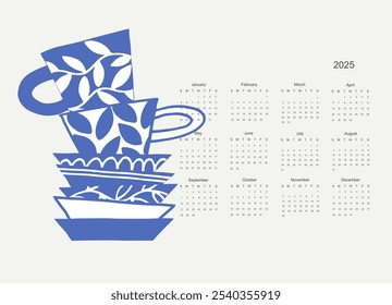 2025 calendar template with hand drawn home decor