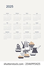 2025 calendar template with hand drawn home decor