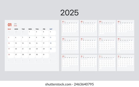 Plantilla del Calendario 2025 Feliz Nuevo año