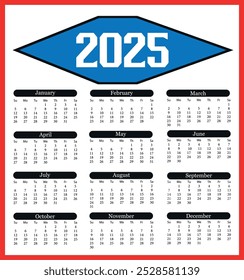 2025 Calendar Template and Images. Calendar 2025 Vector Design. Planner vector illustration on isolated background