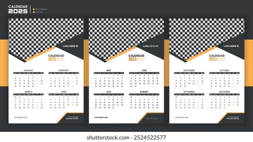 2025 Calendar template minimal business monthly, Desk, wall calendar for print. Week start on Monday. Simple modern annual calendar layout design.