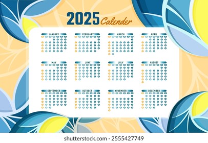 2025 calendar template with mosaic template with blue and yellow elements. suitable as office, school and shop gifts