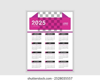 2025 Modelo de calendário simples design vetorial moderno