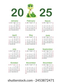 2025 calendar template with snake year symbol