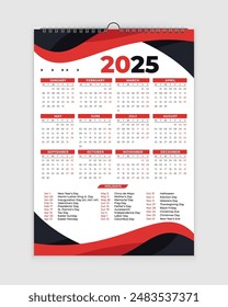 Plantilla de calendario 2025, diseño de calendario de pared 2025 diseño de Plantilla abstracto para 2024