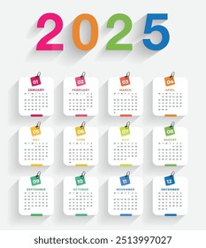 Modelo de calendário de 2025, design de modelo abstrato de design de calendário de parede 2025 para 2025 novo ano
