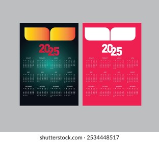 2025 Calendar Template, 2025 wall calendar design abstract template design for 2025 new year.