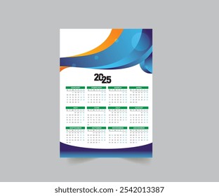 2025 Calendar Template, 2025 wall calendar design abstract template design for 2025 new year.