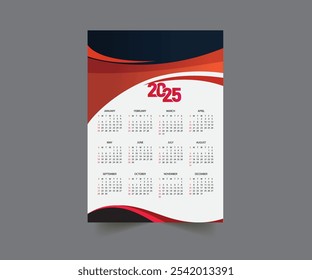 2025 Kalender Vorlage, 2025 Wandkalender Design abstrakte Vorlage Design für 2025 neues Jahr.