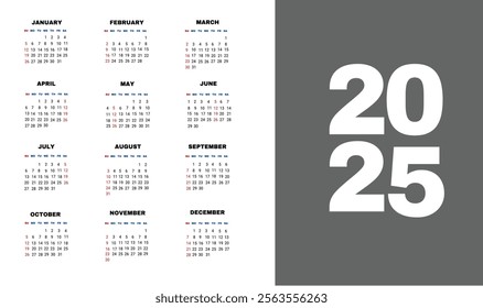  2025 calendar template for wall and desk, single page 2025 calendar, 12 month 2025 calendar for print ready for annual layout